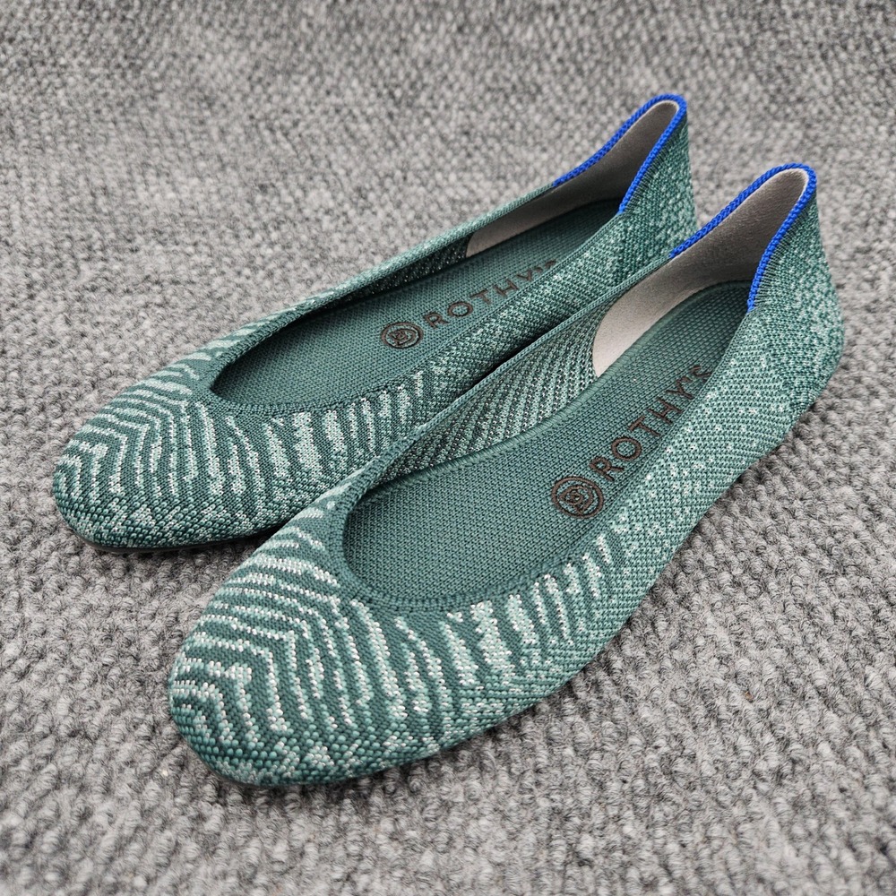 Rothy's The Square Women's 7.5 Green Metallic Mirage Zebra Round Flat Knit Shoes